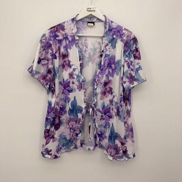 Salon Studio Tops - Salon Studio Y2k Purple Floral Tie Front Top Size XL Pajama